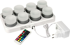 Jeu de 8 Mini lampes à LED rechargeables 48 x Ø 50 mm 13 h Blanc, 1  pc/carton (1 x 1 pc)