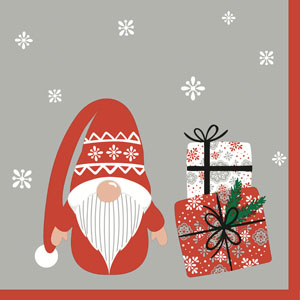 Tissueservett 33 x 33 cm Gnome with gifts 3-lagers, 240 St/kart (12 x 20 St)