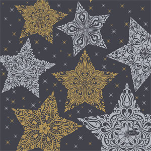 Tissue Napkin 33 x 33 cm Snowstars Black 3-ply, 240 pcs/box (12 x 20 pcs)