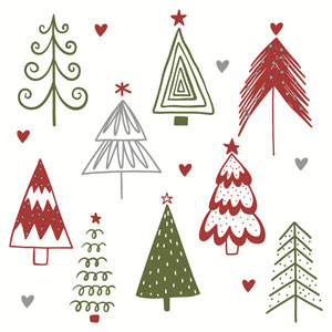 Bio Tissue Napkin 33 x 33 cm Fun trees Red 3-ply, 240 pcs/box (12 x 20 pcs)
