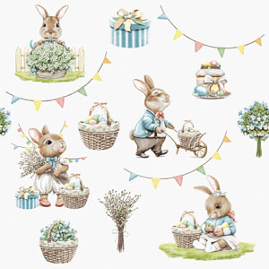 Tissue-Serviette 33 x 33 cm Bunny Joy 3-lagig, 240 Stk/Krt (12 x 20 Stk)
