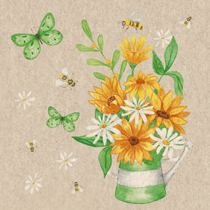 Recycling-Tissue Serviette 33 x 33 cm Bees and blossoms 2-lagig, 240 Stk/Krt (12 x 20 Stk)
