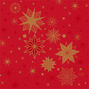 Ubrousek Tissue 33 x 33 cm Stargazing Red 3-vrs, 1000 ks/krt (4 x 250 ks)