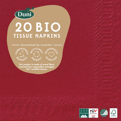 Tissue servet 24 x 24 cm Bordeaux 3-laags, 240 St/Doos (12 x 20 St)