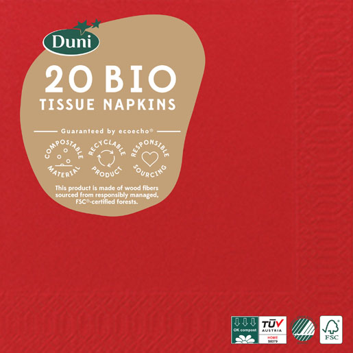Bio Tissue-Serviette 24 x 24 cm Rot 3-lagig, 240 Stk/Krt (12 x 20 Stk)