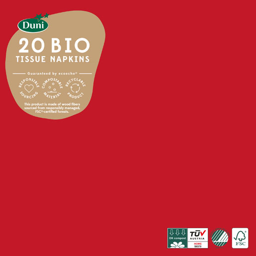 Serviette ouate Bio 40 x 40 cm Rouge 3 plis, 240 pc/carton (12 x 20 pc)