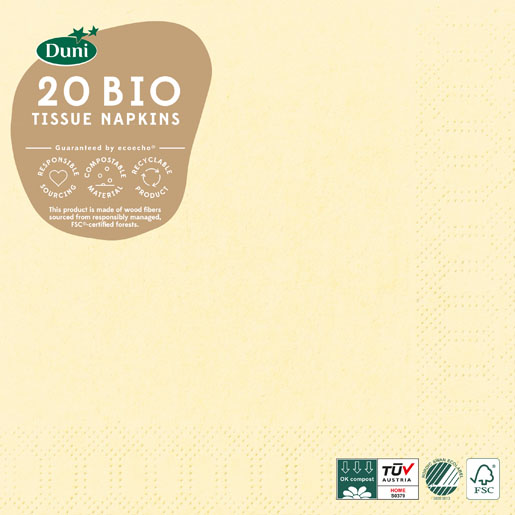 Serviette ouate Bio 40 x 40 cm Crème 3 plis, 240 pc/carton (12 x 20 pc)