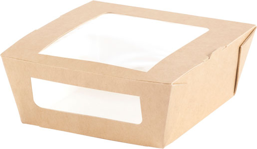 Individualisierbar - Menübox mit PLA-Fenster ecoecho® Braun, Min. order 25000 pcs