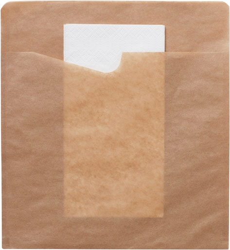 Individualisierbar - Snack Sacchetto mit weißer 2-lg. Serviette Braun, Min. order 50000 pcs