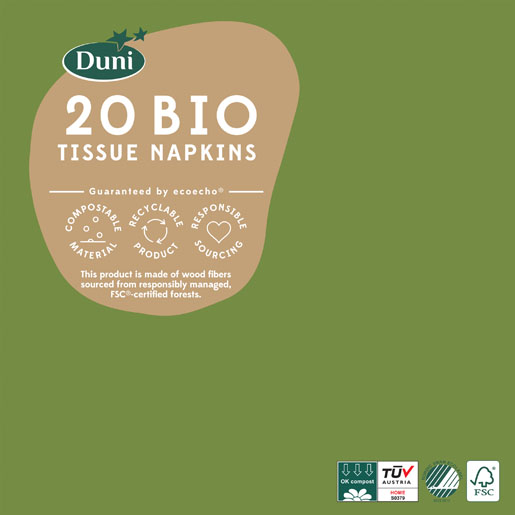 Tissue servet 24 x 24 cm Leaf Green 3-laags, 240 St/Doos (12 x 20 St)