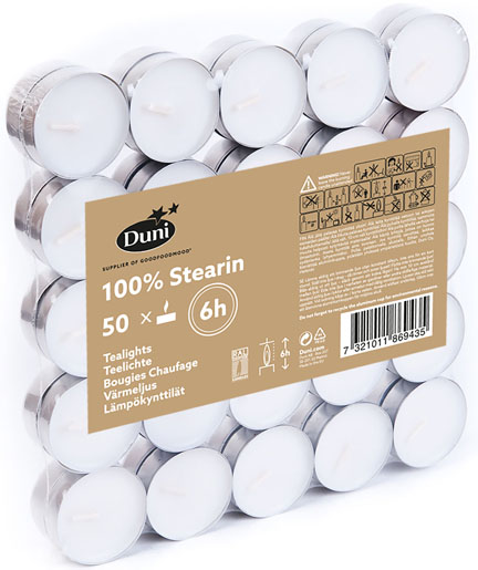 Teelichte, 6 Std. Stearin Ø 39 mm 6 Std. Weiß, 400 Stk/Krt (8 x 50 Stk)