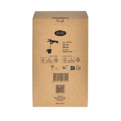 Dispenserboks med rørepinne i tre 11 cm Naturlig, 12000 Stk/krt (6 x 2000 Stk)