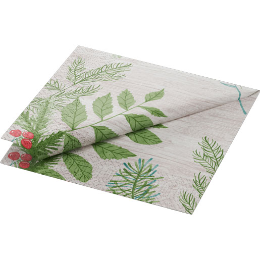 Servilleta tisú 33 x 33 cm Winter Greenery 3 capas, 1000 unid./caja (4 x 250 unid.)