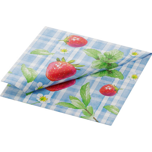 Tissue serviet 24 x 24 cm Strawberry Picnic 3-lags, 240 Stk/kart (12 x 20 Stk)