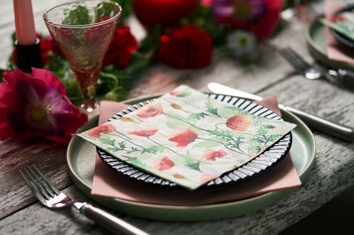 Tissue-Serviette 33 x 33 cm Poppys delight 3-lagig, 240 Stk/Krt (12 x 20 Stk)