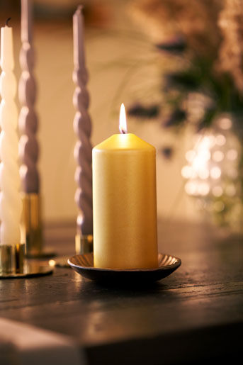 Matt Pillar Candle 150 x Ø 70 mm 50 h Gold, 10 pcs/box (10 x 1 pcs)