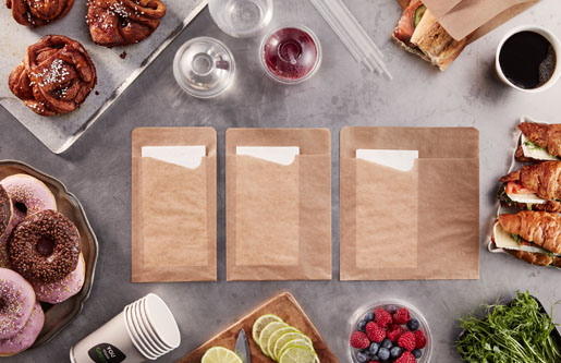 Sacchetto Snack avec serviette blanche 194 x 210 mm Marron, 300 pc/carton (1 x 300 pc)